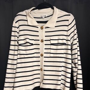 Kathy Ireland Women's Navy and Cream Striped Cardigan